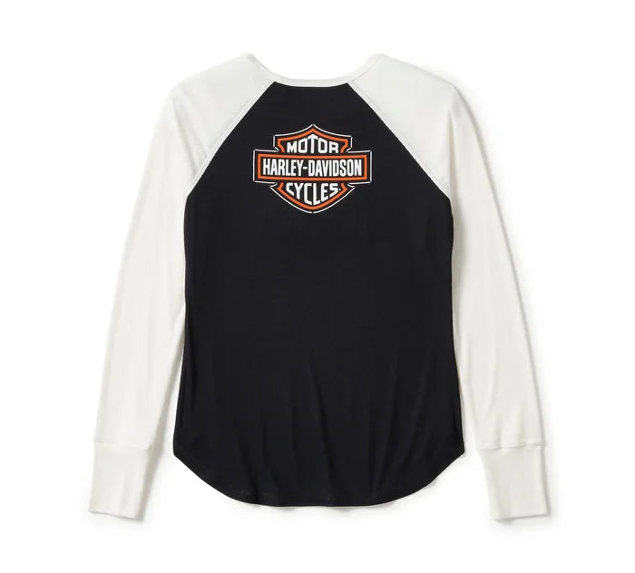 Women's Essential Arched Font Long Sleeve Raglan - Colorblock - Harley Black & Cloud Dancer
