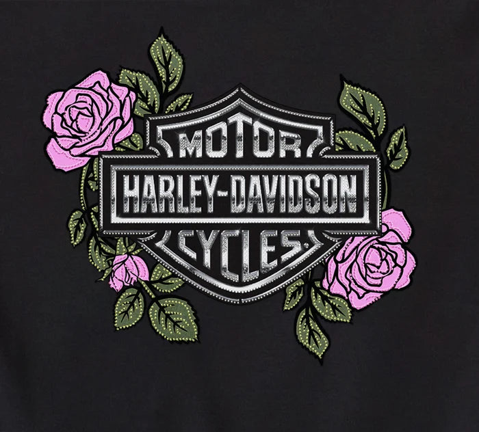 Women's Rose & Thorn Bling Lace Trim Tank - Harley Black