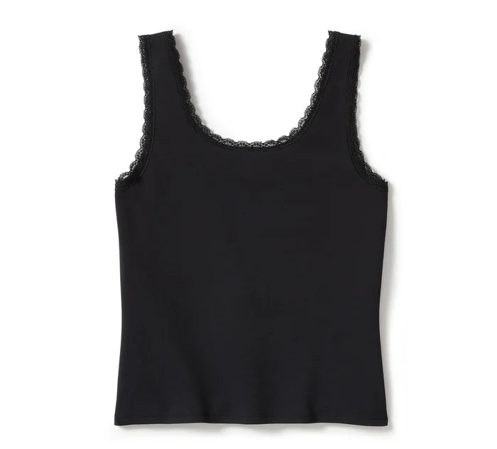 Women's Rose & Thorn Bling Lace Trim Tank - Harley Black