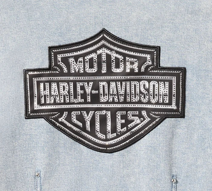 Women's Essential Bling Chambray Short Sleeve Zip Front Shirt
