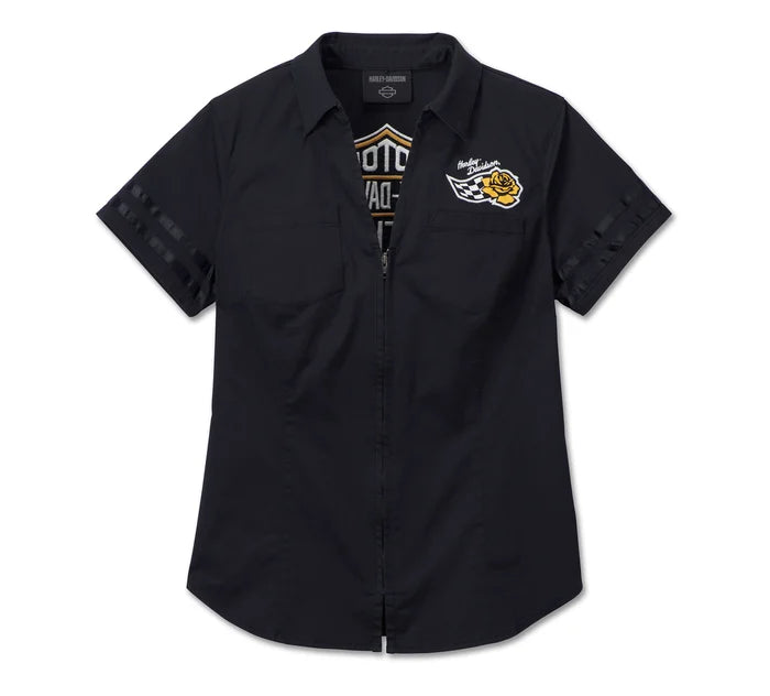 Women's Bar & Shield Zip Front Shirt - Harley Black