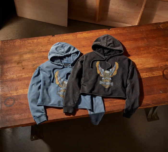 Women's Neon Eagle Cropped Pullover Hoodie - Harley Black