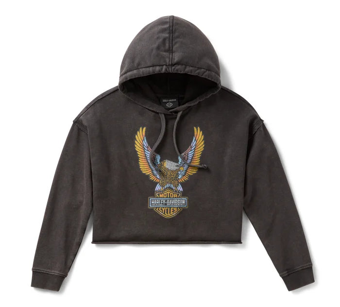 Women's Neon Eagle Cropped Pullover Hoodie - Harley Black
