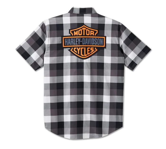 Men's Bar & Shield Wrinkle Resistant Short Sleeve Shirt - Black Plaid