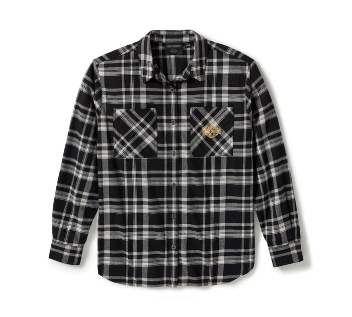Women's Patch Woven Long Sleeve Shirt - Plaid - Harley Black & Ghost Gray