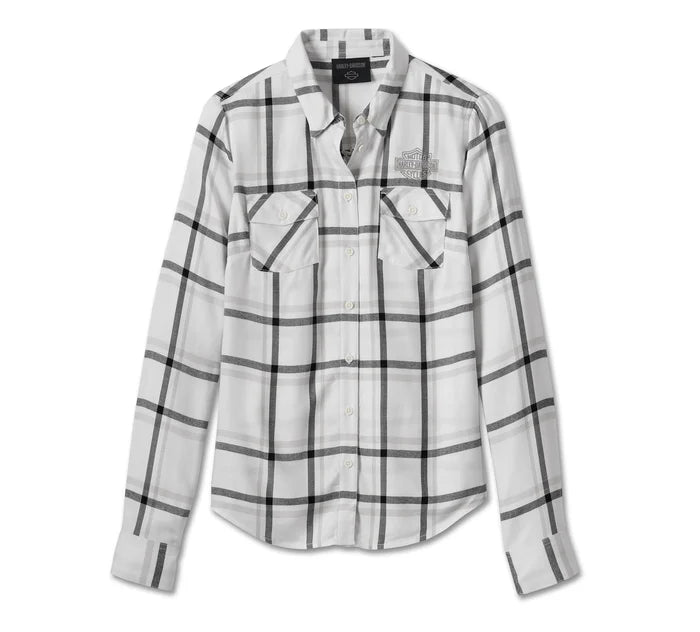 Women's Sunrise Button Down Shirt - YD Plaid - Bright White