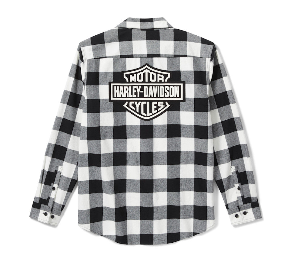 Men's Bar & Shield Buffalo Check Flannel - Plaid - Harley Black & Cloud Dancer