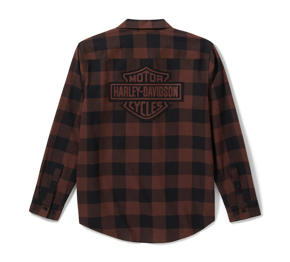 Men's Bar & Shield Buffalo Check Flannel - Plaid - Harley Black & Coffee