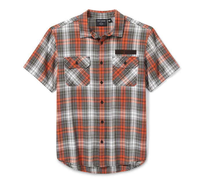 Men's Block Font Yarn Dyed Plaid Shirt - Plaid - Cloud Dancer & Cinder