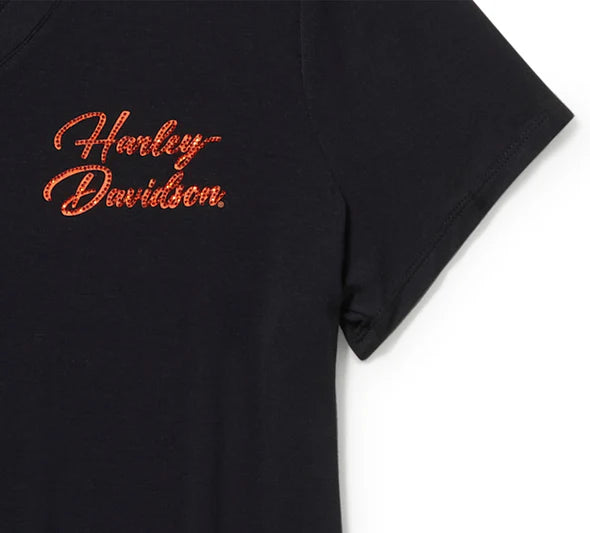 Women's Harley-Davidson Essential Bling V Neck Tee -Black