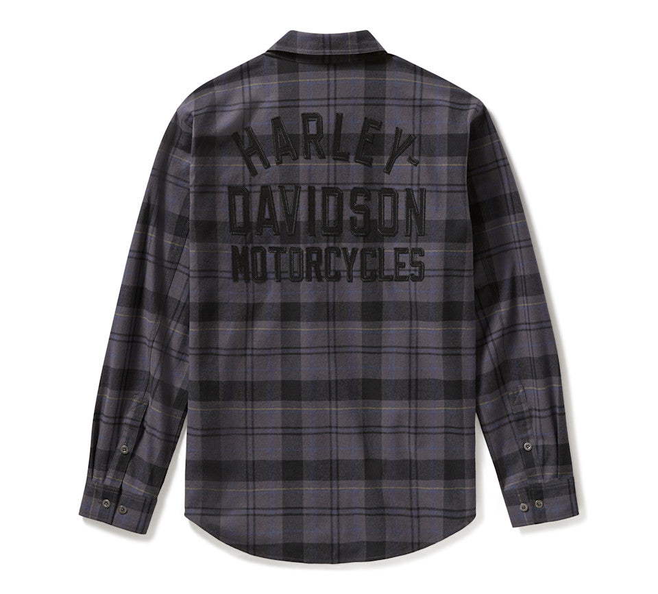 Men's Racer Font Yarn Dyed Plaid Shirt - Plaid - Asphalt & Harley Black