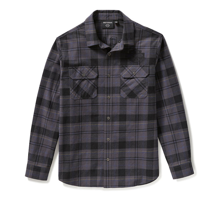 Men's Racer Font Yarn Dyed Plaid Shirt - Plaid - Asphalt & Harley Black