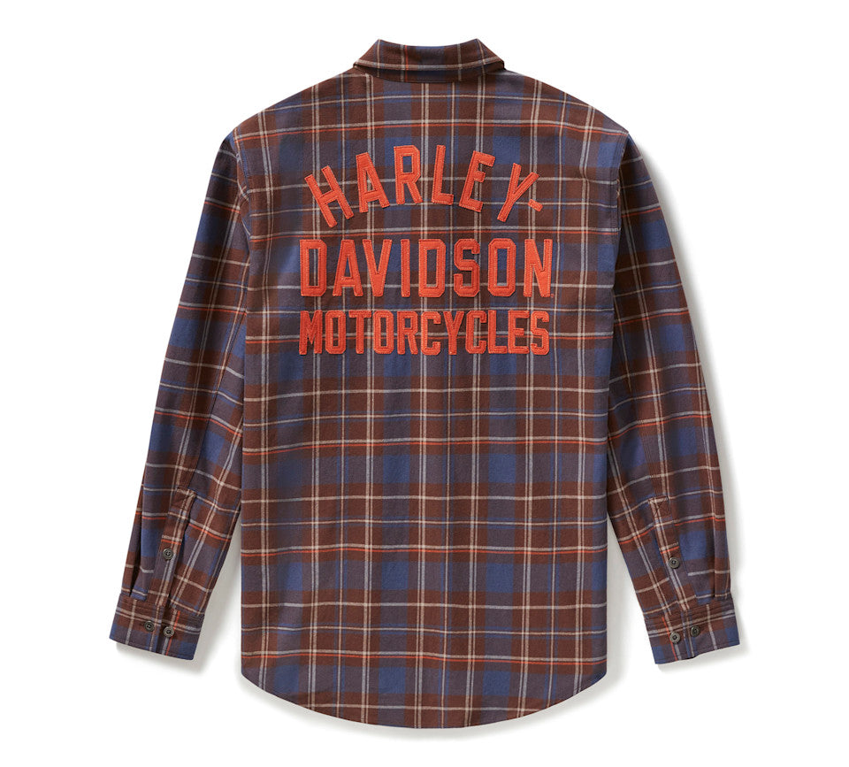 Men's Racer Font Yarn Dyed Plaid Shirt - Plaid - Mood Indigo & Coffee