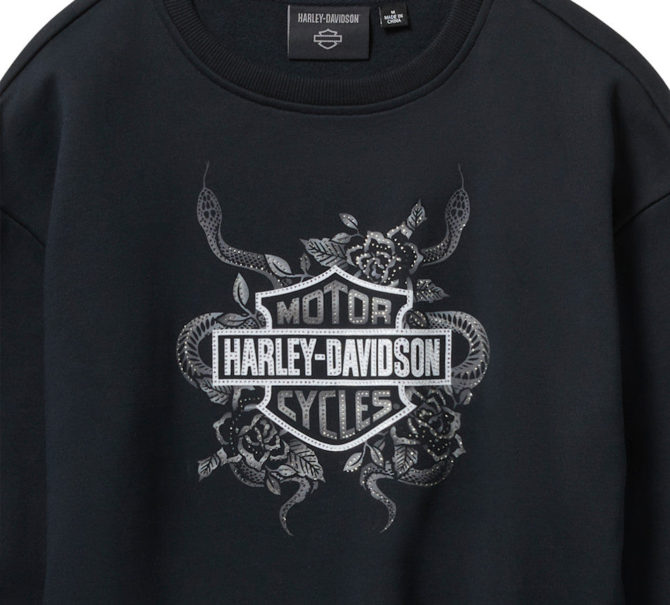 Women's Serpent Rose Bling Fleece - Harley Black