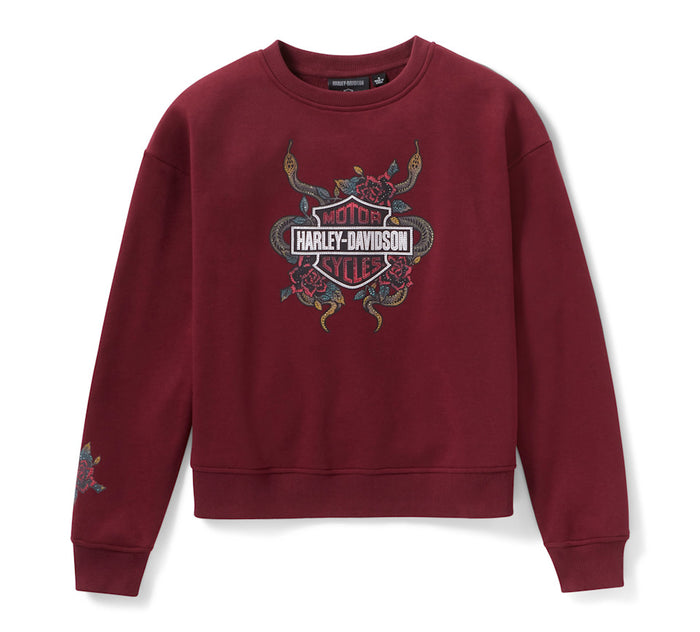Women's Serpent Rose Bling Fleece - Maroon Banner