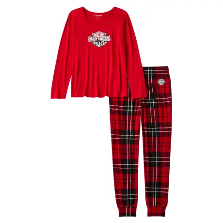 Harley-Davidson women´s Pajama Set Bar & Shield Plaid red
