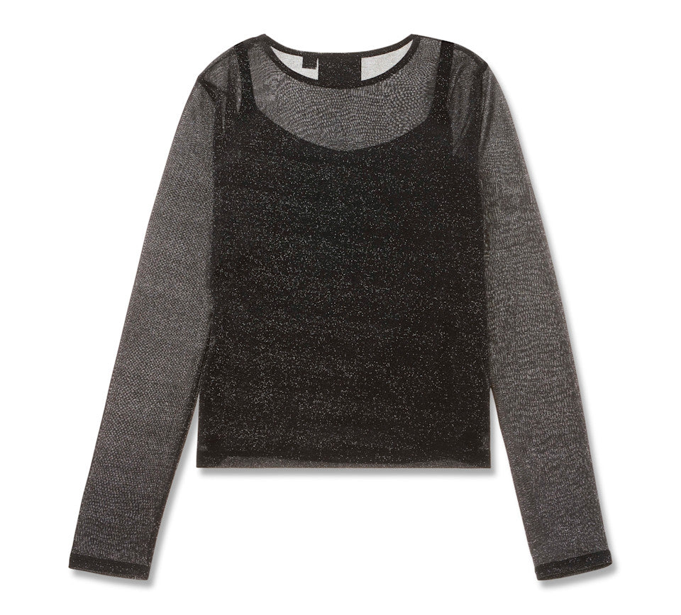 Women's Metallic Dagger Mesh Long Sleeve Top