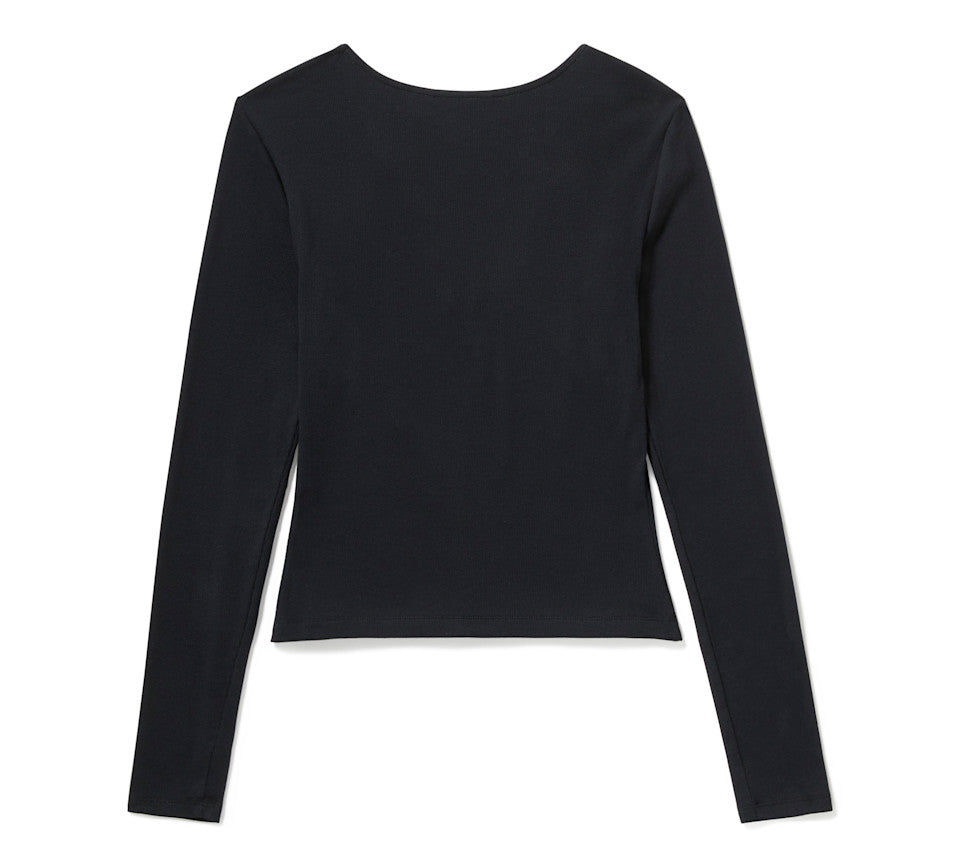 Women's Lace Up Long Sleeve Top - Harley Black