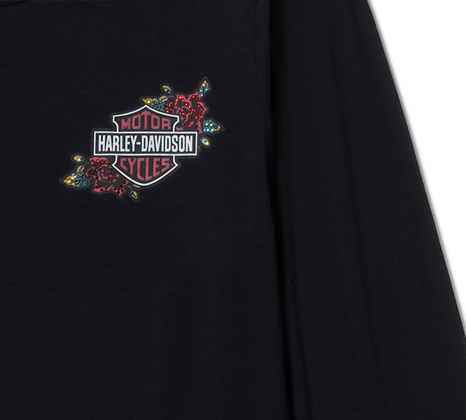 Women's Serpent Rose Bling Top - Harley Black