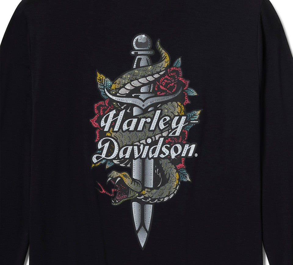 Women's Serpent Rose Bling Top - Harley Black