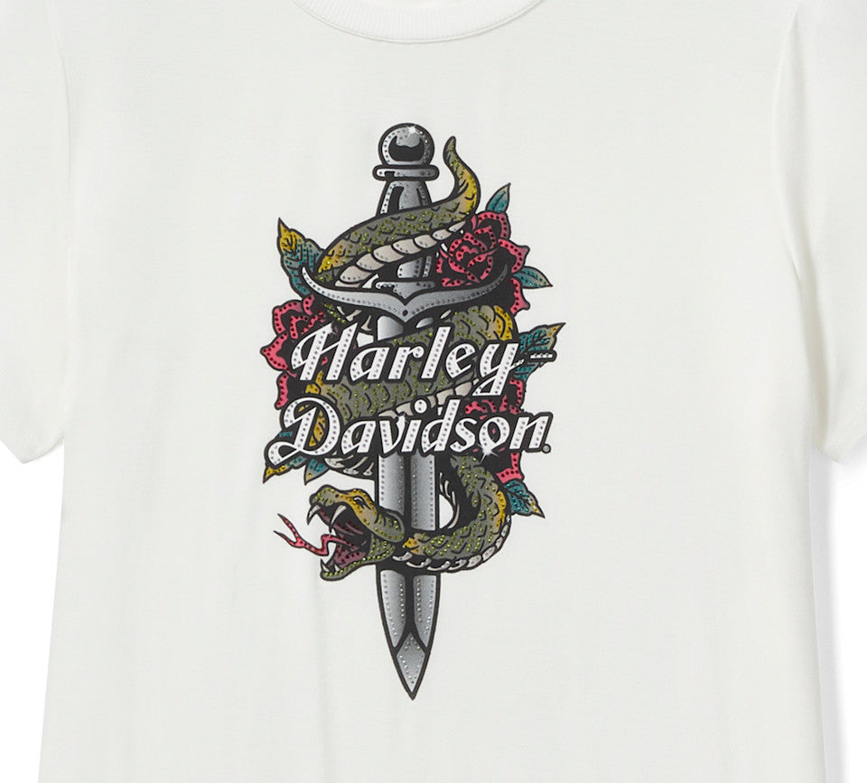 Women's Serpent Rose Bling Crew Neck Tee