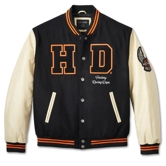 Harley-Davidson 120th Anniversary Men's Varsity Embroidered Jacket, Black/Tan
