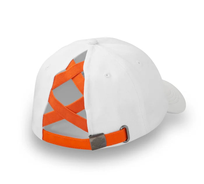 Harley Davidson Stacked Bar & Shield Ponytail Cap White