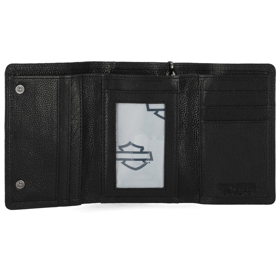 Harley-Davidson Men's Embossed Willie G. Skull Logo Medium Tri-Fold Chain Wallet, Black MWM101/08