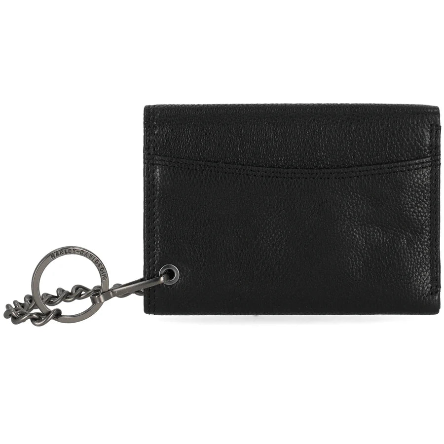 Harley-Davidson Men's Embossed Willie G. Skull Logo Medium Tri-Fold Chain Wallet, Black MWM101/08