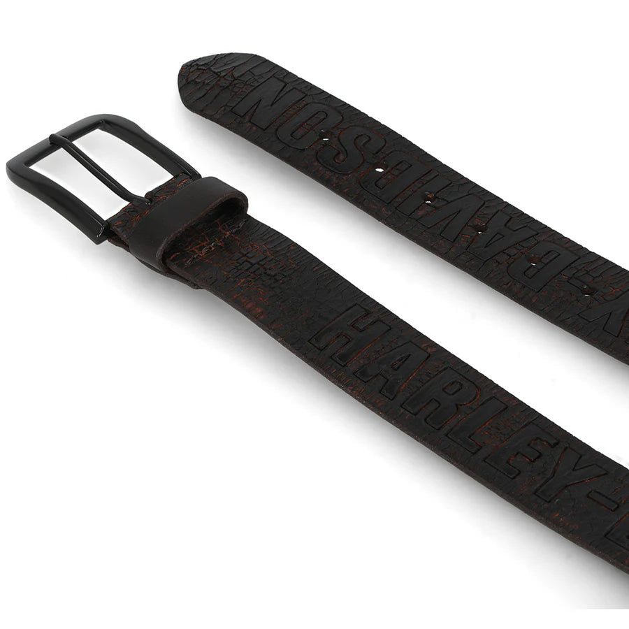 Harley-Davidson Men's Cracked Earth Raised H-D Logo Leather Belt, BMM027