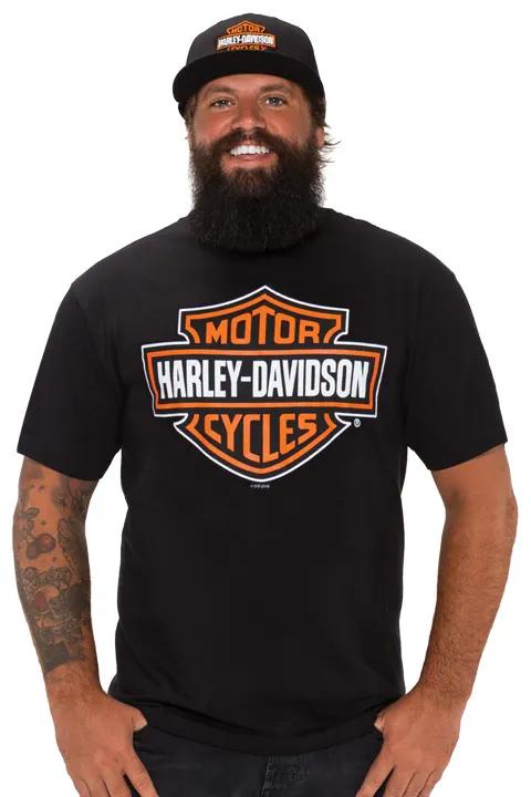 HARLEY-DAVIDSON MENS B&S ORANGE ON BLACK TEE
