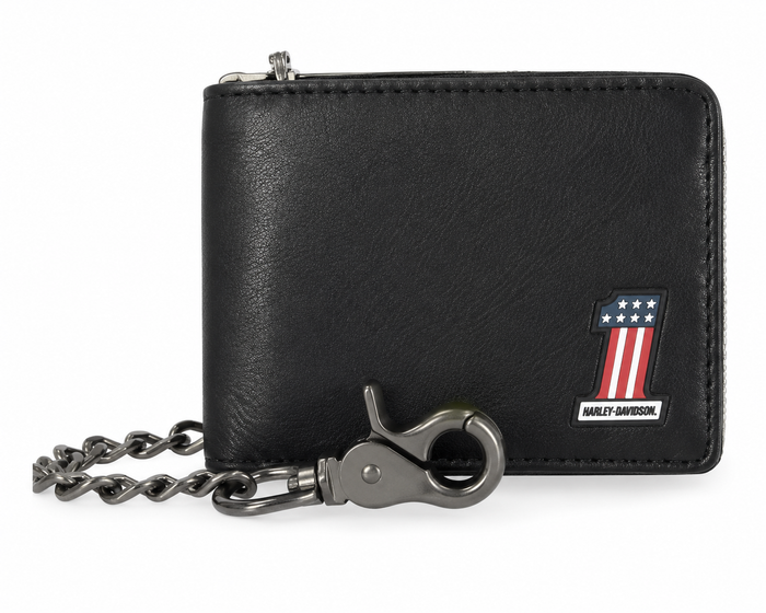 Harley-Davidson Men's #1 Logo Billfold Chain Wallet Black