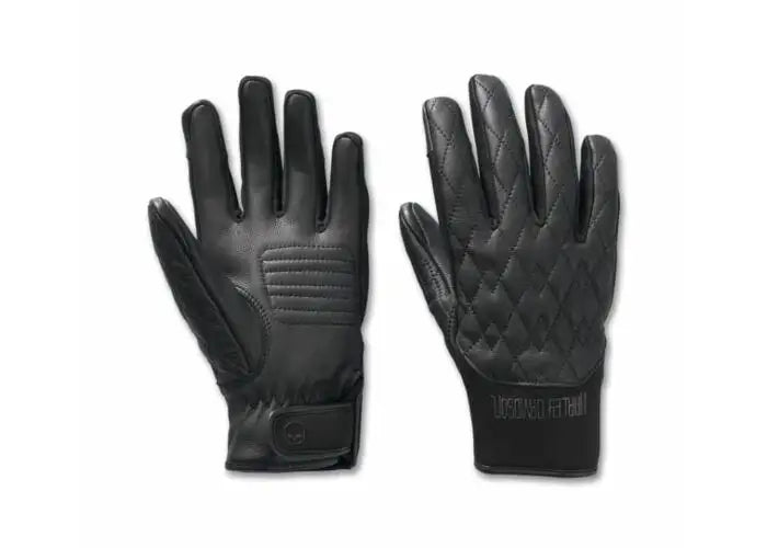 HARLEY-DAVIDSON WOMENS WILLIE G SKULL GRAPHIC LEATHER & TEXTILE RIDING GLOVES