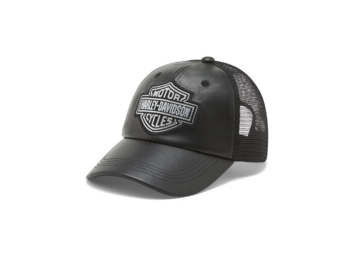 Harley-Davidson Women's Bling Bar & Shield Leather Trucker Cap HD97707-25RW