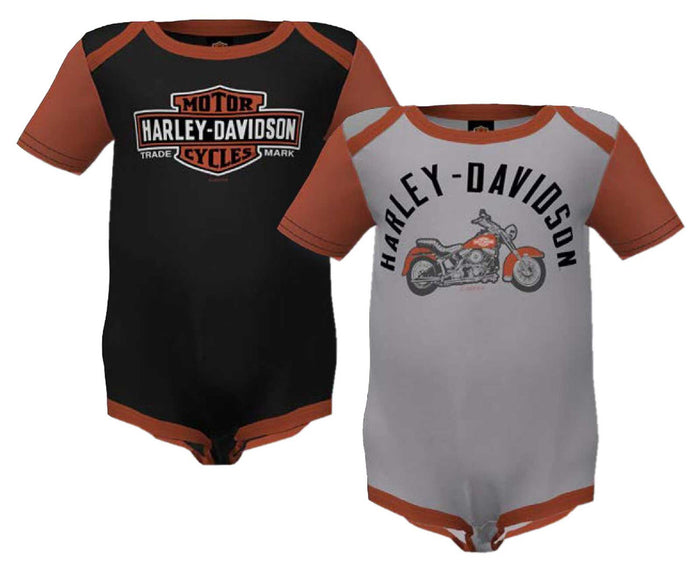 Harley-Davidson® Baby Boys' 2-Pack Colorblocked Rib Creeper Set - Gray/Black Item # 3059236