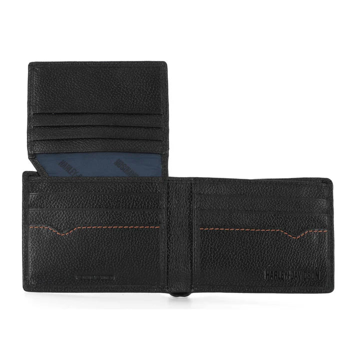 Harley-Davidson® Men's Classic Genuine Pebble Leather B&S Passcase Wallet - Black