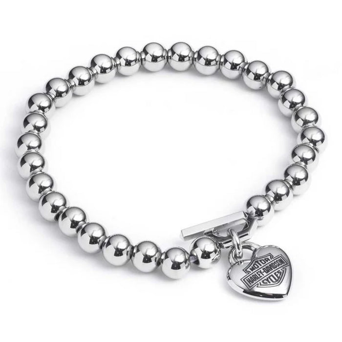 Harley-Davidson® Women's 7.5 in. Stretched Bead Bracelet with Puffy Heart Charm