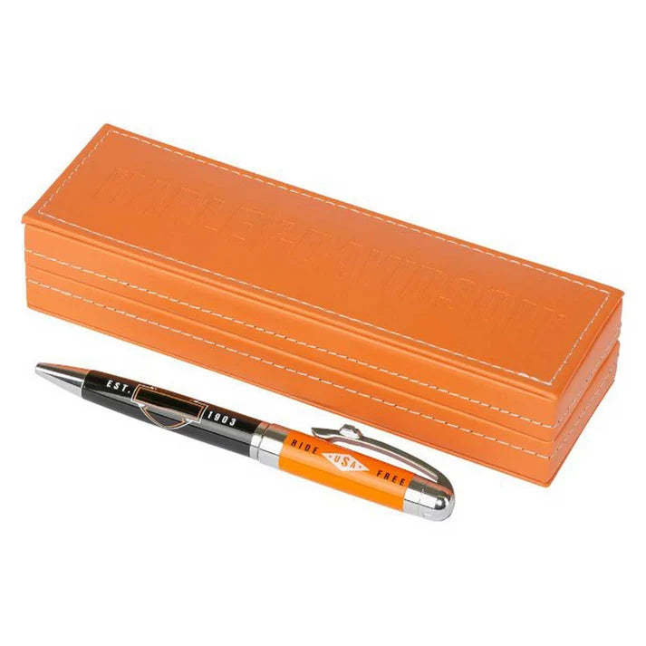 Harley-Davidson® Ride Free Black Ink Pen w/ Orange Gift Box - Orange