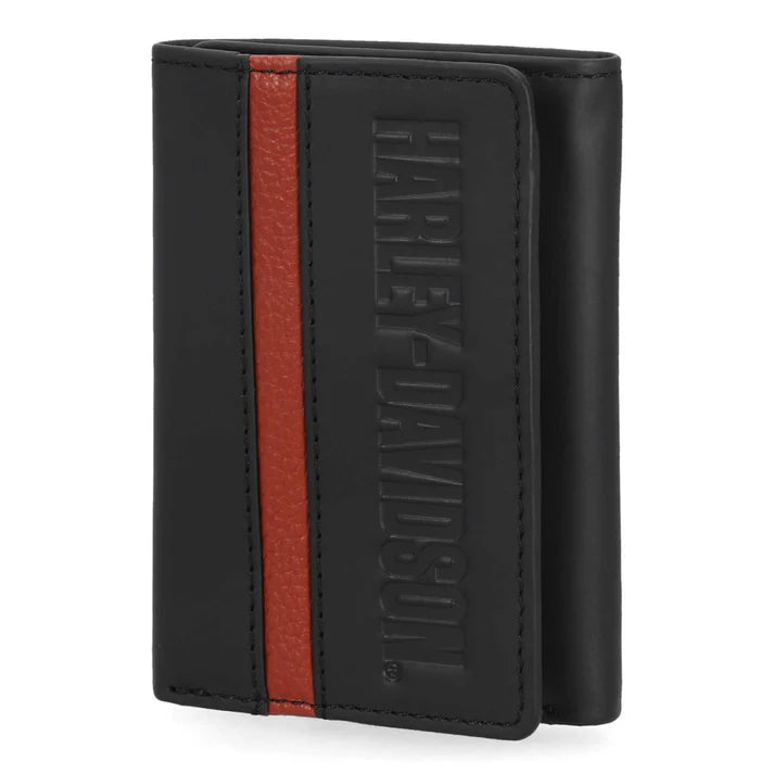 Harley-Davidson® Men's H-D Center Block Tri-Fold Genuine Leather Wallet - Black