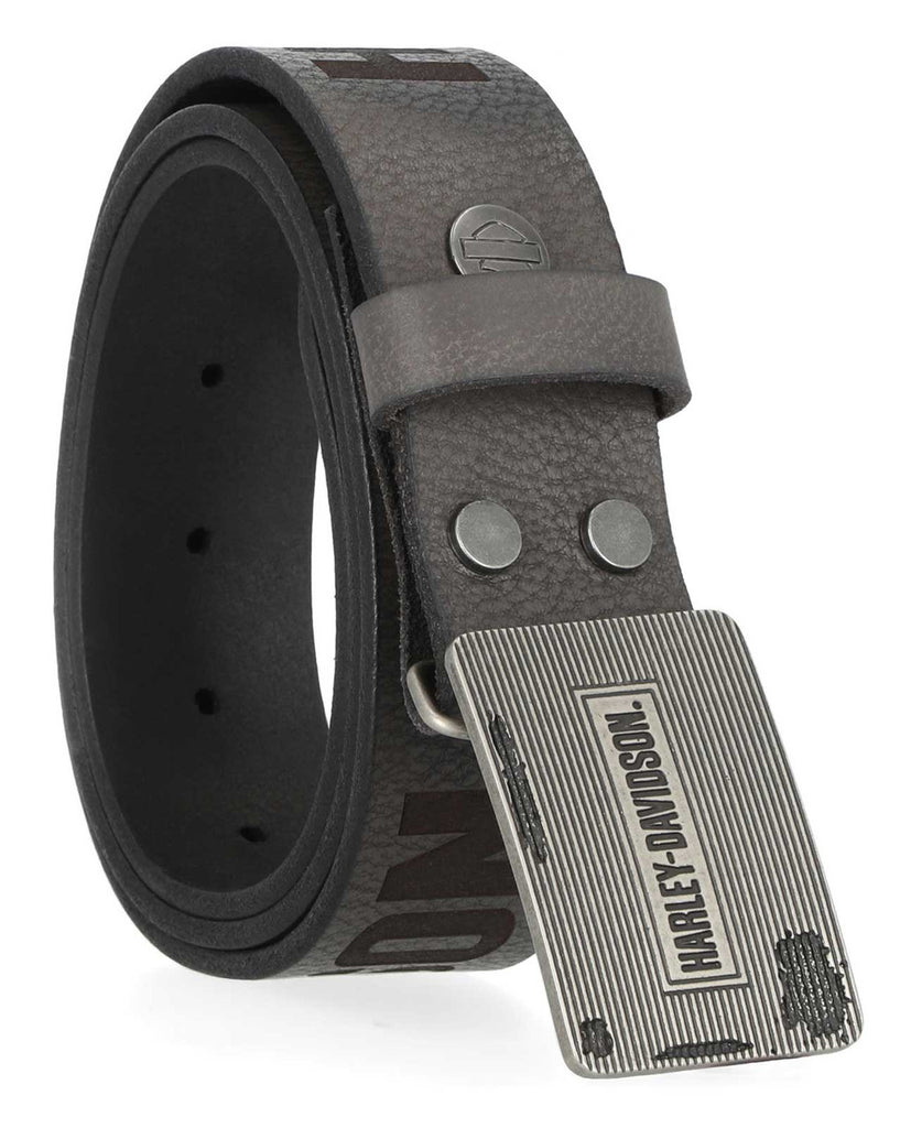 Harley-Davidson® Men's Grunge H-D Logo Repeat Genuine Leather Belt – Black