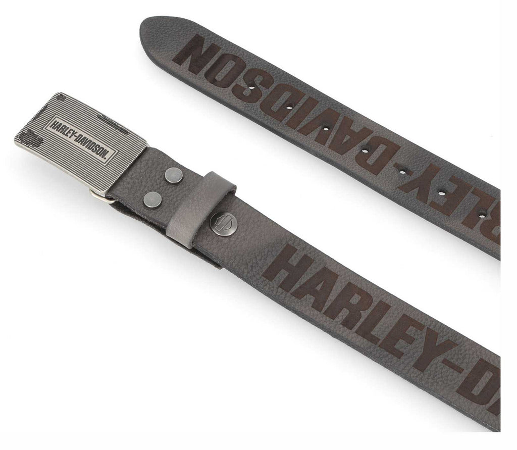 Harley-Davidson® Men's Grunge H-D Logo Repeat Genuine Leather Belt – Black