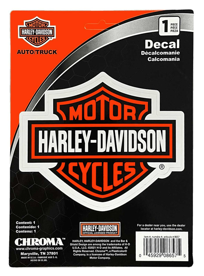 Harley-Davidson® Bar & Shield Logo Vinyl Decal - Orange & Black - 5 x 4 in