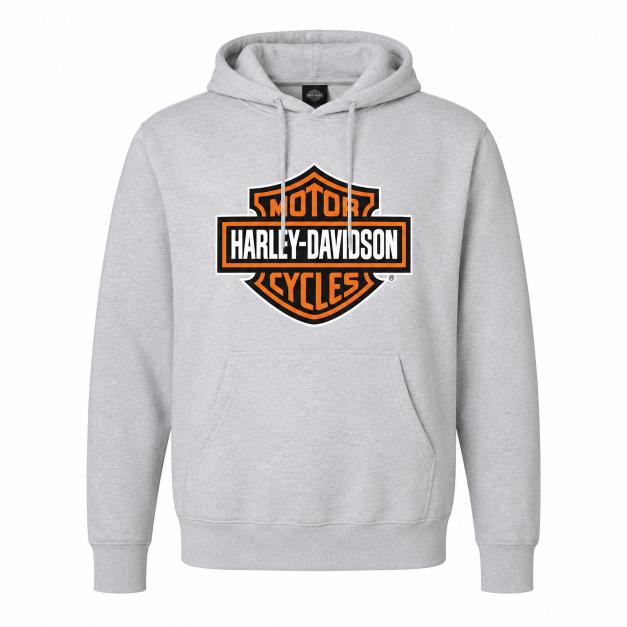 HARLEY-DAVIDSON MENS ORANGE B&S GREY MARLE HOODIE