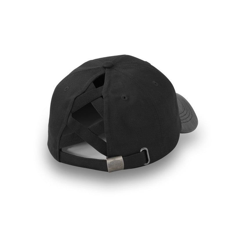 Harley Davidson Stacked Bar & Shield Ponytail Cap Black