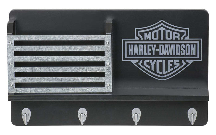Harley-Davidson® Bar & Shield Key Rack, Four Hooks & Metal Accents - Black
