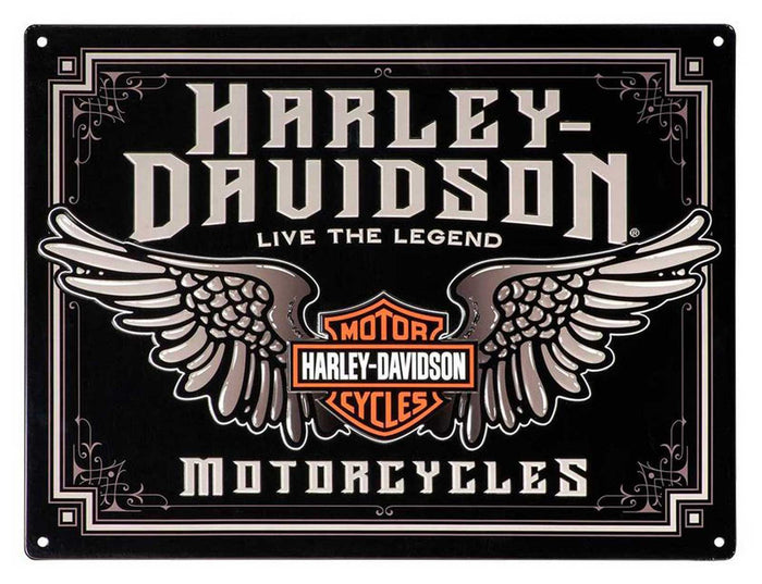 Harley-Davidson® Embossed Winged Bar & Shield Tin Sign - Black, 15.75 x 12 inches