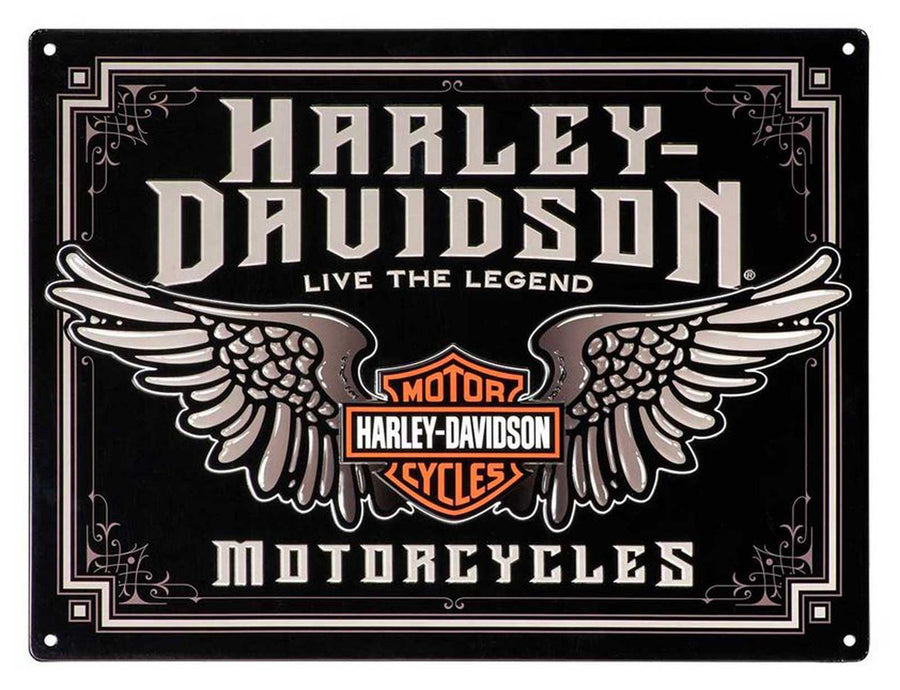 Harley-Davidson® Embossed Winged Bar & Shield Tin Sign - Black, 15.75 x 12 inches