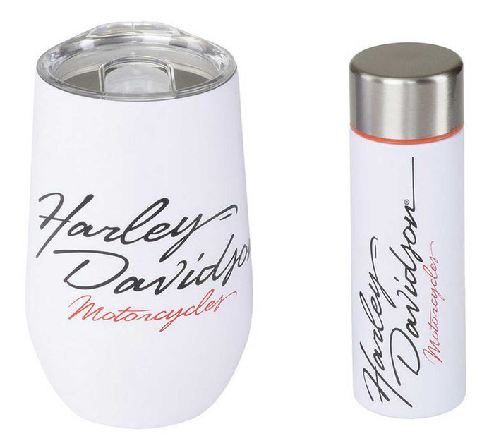 Harley-Davidson Racing Wine Tumbler and Slim Flask Set White HDL-18623