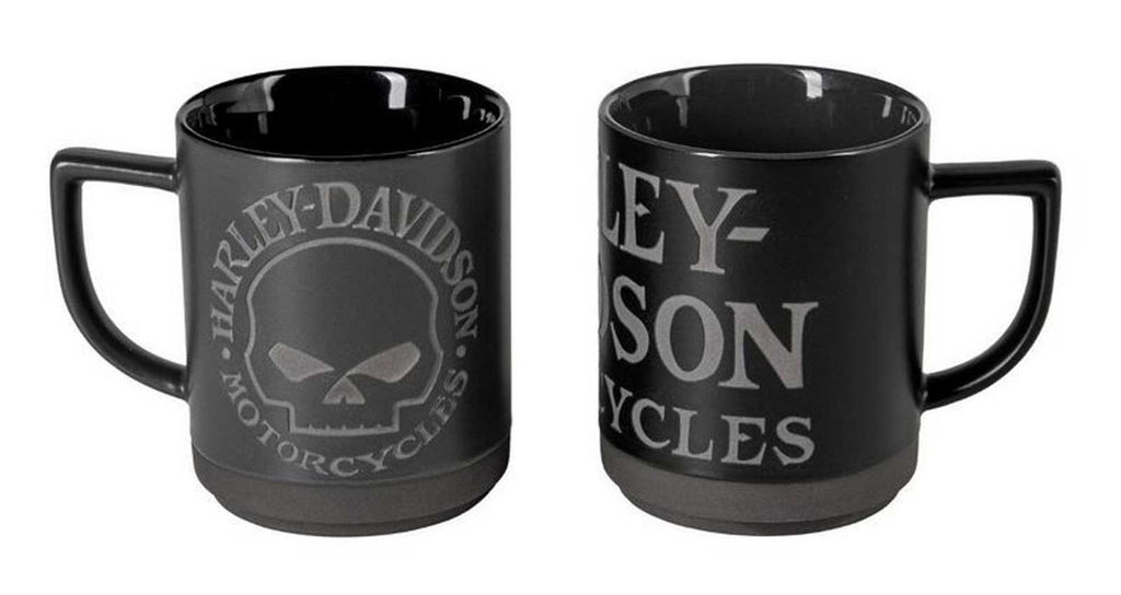 Harley-Davidson® Engraved Willie G Skull Coffee Mug Set, Set of Two 16 oz. Black