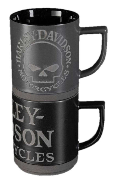 Harley-Davidson® Engraved Willie G Skull Coffee Mug Set, Set of Two 16 oz. Black